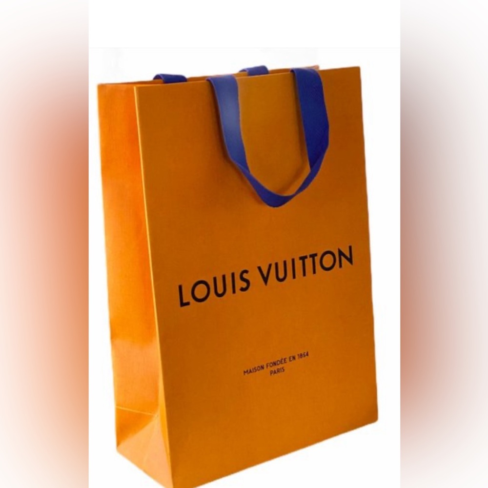 LOUIS VUITTON PARIS PAPER SHOPPING / GIFT BAG CLASSIC ORANGE 14.75"X10.3"X4.75”